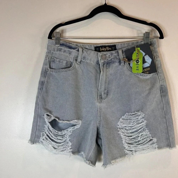 Indigo Rein NWT Super High Rise Short Distressed Light Blue 11 - Picture 1 of 16